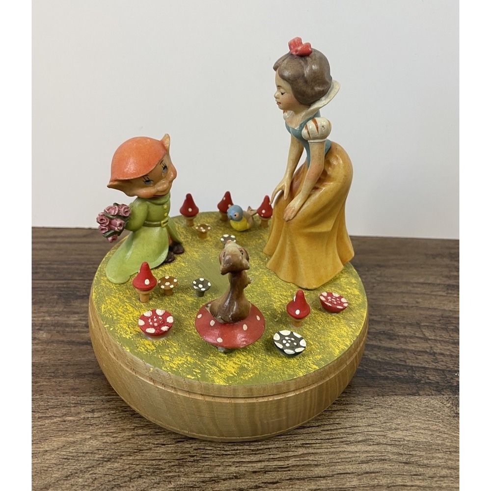 Vintage ANRI Snow White & Dopey Dwarf 6" Music Box So This is Love WORKS VIDEO